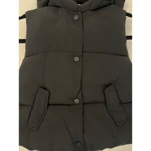 Zara Kids Black Puffer Vest Hooded Snap Front Pockets Size 4 5 Years